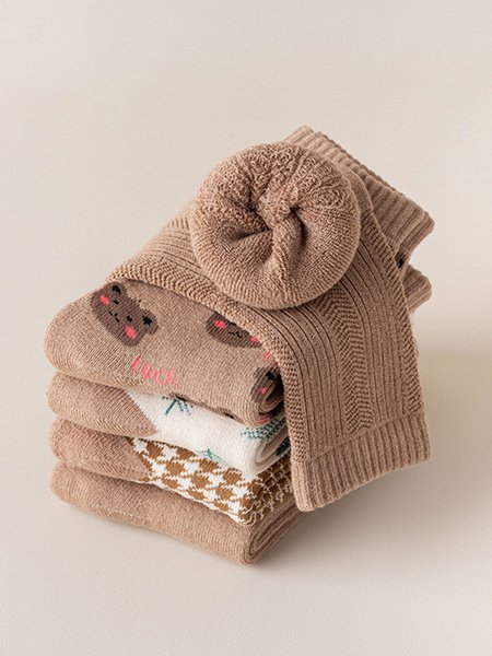 

5 Pairs Set Animal Leaf Towel Socks, As picture, Socks