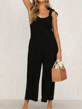 

Linen Casual Plain Jumpsuit & Romper, Black, Jumpsuits