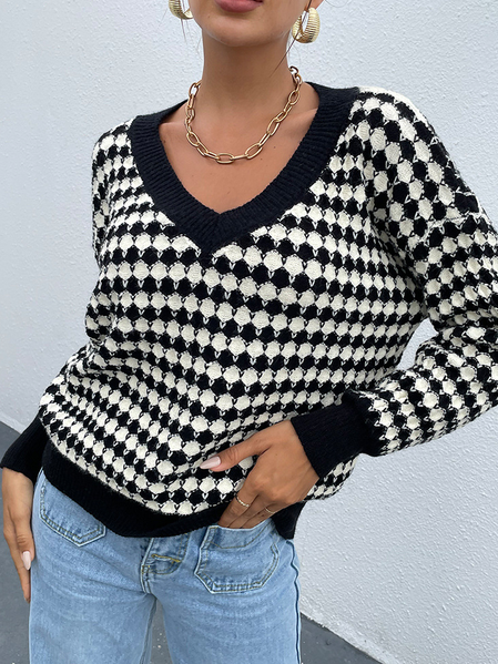 

Vintage Geometric V Neck Sweater, Black, Sweatshirts & Hoodies