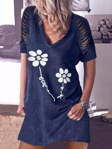 

Casual Cotton Blends V Neck Dresses, Blue, Floral Dresses
