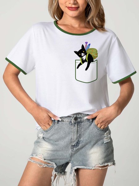 Unocis Mr. Black Funny Round Neck Short Sleeve Ringer Tee, Green, T-shirts