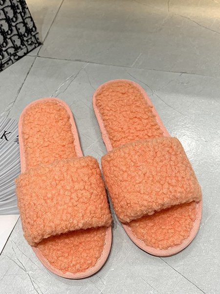 

Artificial Grain Fleece Home Slippers, Orange, Sandals