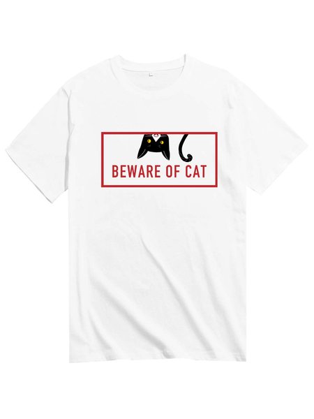 

Unocis Mr. Black Beware Of Cat Funny Crew Neck Cotton Short Sleeve Shirts & Tops, White, T-shirts