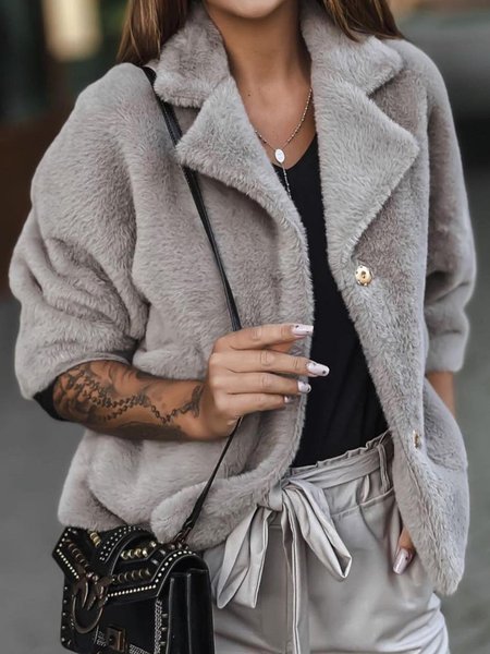 

Plain Long Sleeves Lapel Plus Size Casual Women Outwear, Gray, Outerwear
