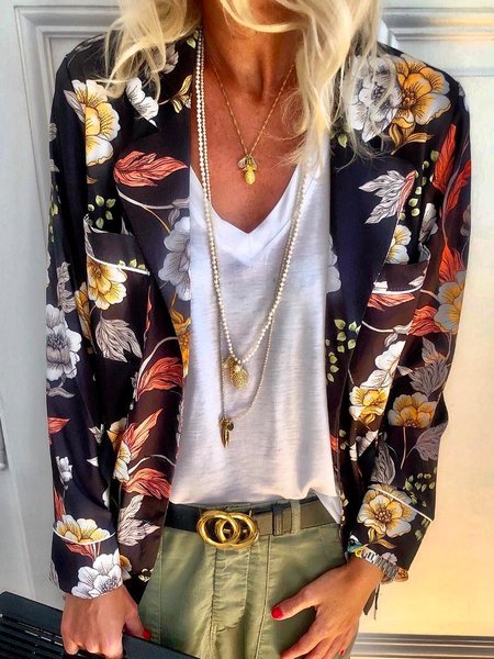 

Flat Collar Casual Loosen Outerwear, Multicolor, Outerwear