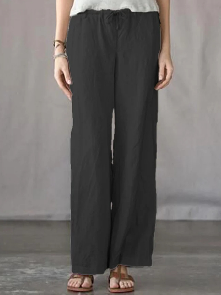 

Pure color cotton and linen loose casual casual trousers, Black, Pants