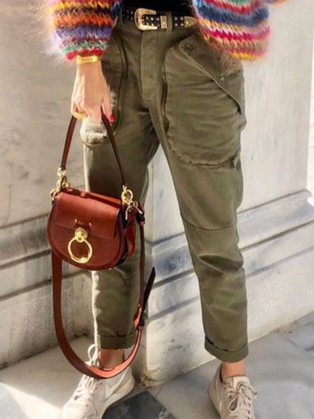 

Plain Regular Fit Casual Pants, Army green, Pants
