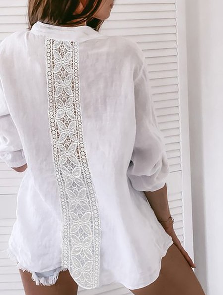 

Casual Solid Shirt Collar Shirts & Tops, White, Blouses & Shirts