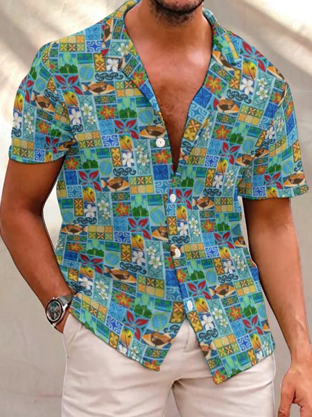 

New Hawaiian Motif Men's Shirts & Tops, As picture, Short Sleeves Shirts