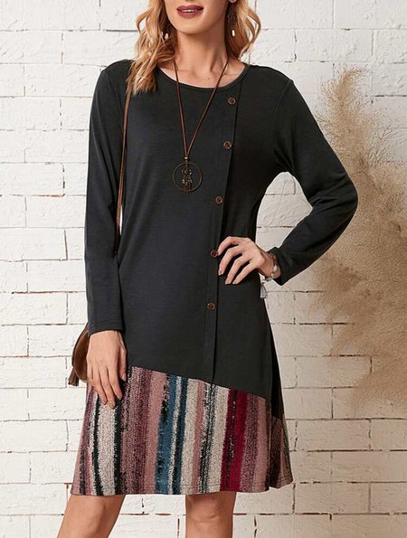 

Cotton Blends Casual Joining Together Striped Dresses, Black, Mini Dresses