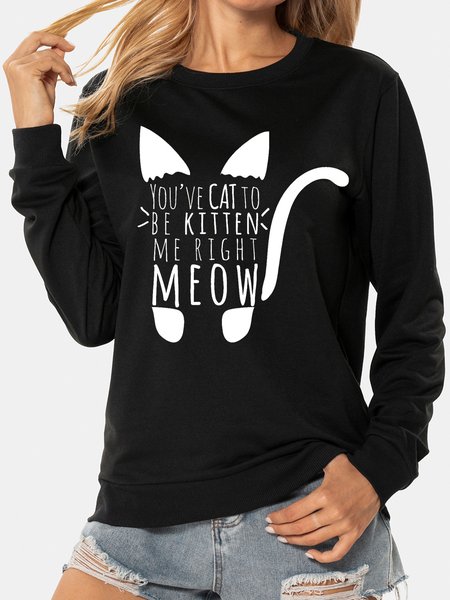 

Unocis Funny Print Round Neck Sweatshirt, Black, Sweatshirts