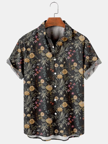 

Mens Retro Floral Print Casual Breathable Short-Sleeved Shirt, As picture, Men's Floral shirt