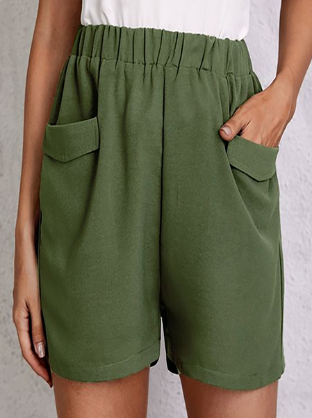 

Casual Loosen Plain Linen Short Pants, Green, Shorts