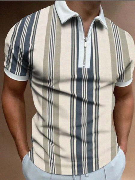 Men's Casual Striped Short Sleeve POLO, As picture, polo