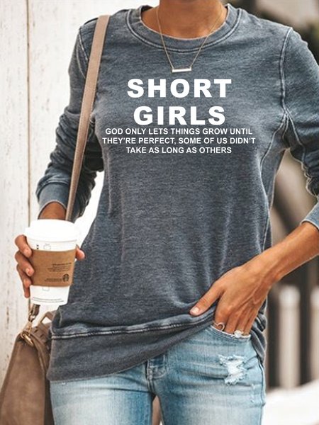 

Short Girls Funny Saying Letter Casual Sweatshirt, Gray, Hoodies&Sweatshirts