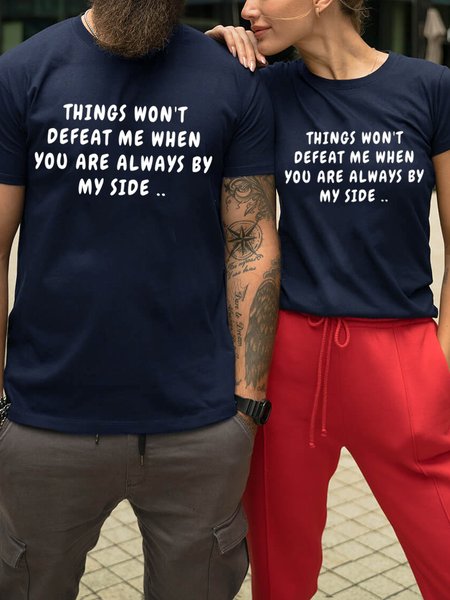 

Valentine's Day round neck short-sleeved cotton couple T-shirt, Purplish blue, Couple T-shirts