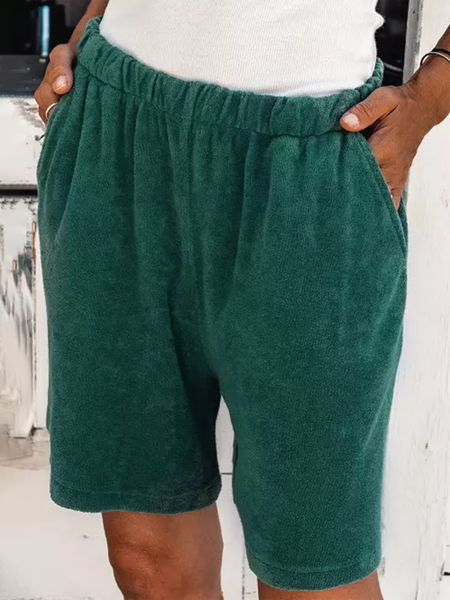 

Green Casual Solid Elastic Waist Straight Leg Shorts, Shorts