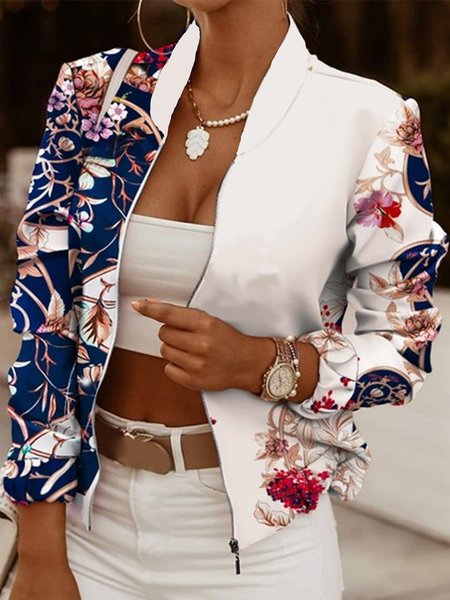 

Floral Casual Baseball To Bring Outerwear, White, Coats & Jackets