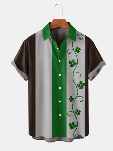 

Retro Clover Short Sleeved Casual Men's Shirt, Black, Men's Floral shirt