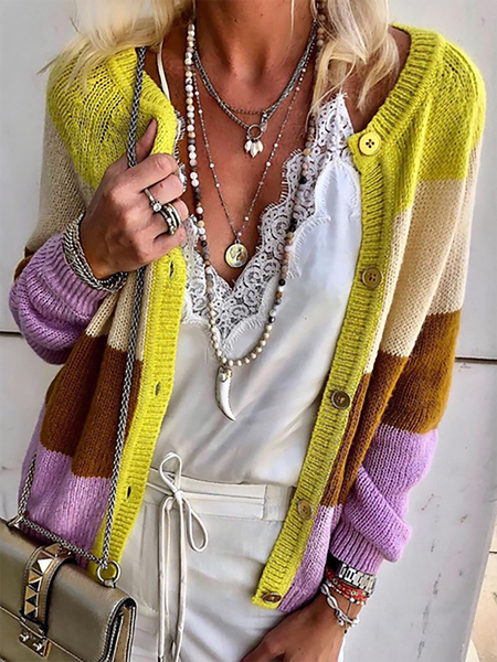 

Plus size Striped Casual Knitted Outerwear, Multicolor, Cardigans