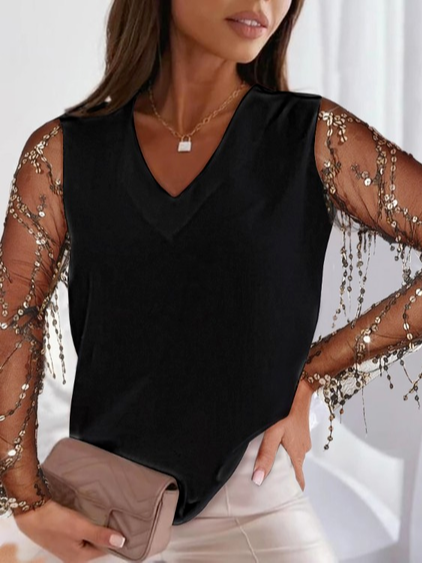 

Elegant Solid Sequins Regular Fit Shirts & Tops, Black, Tops