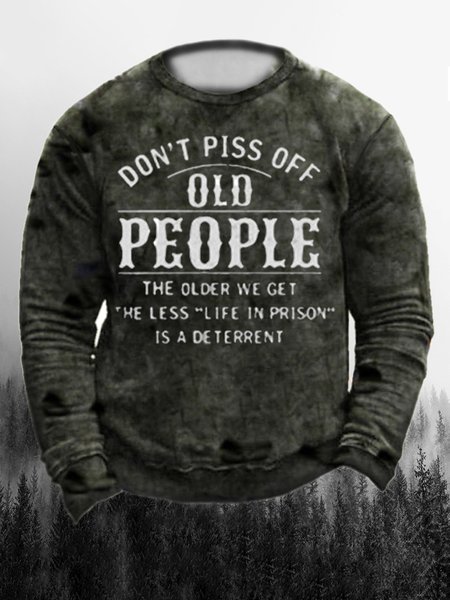 Men's Text Element Graphic Print Round Neck Long Sleeve Sweatshirt, Army green, Hoodies