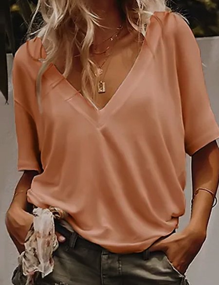 

Crew Neck Skinny Solid Shirts & Tops, Brown, Tops