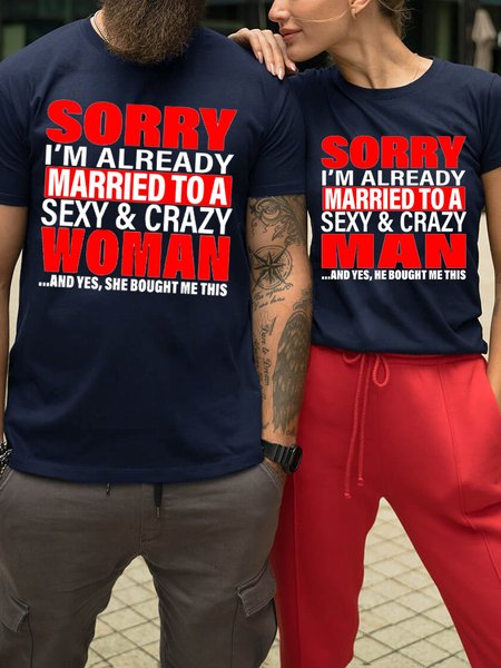 

Valentine's day round neck short-sleeved cotton funny couple T-shirt, Purplish blue, Couple T-shirts