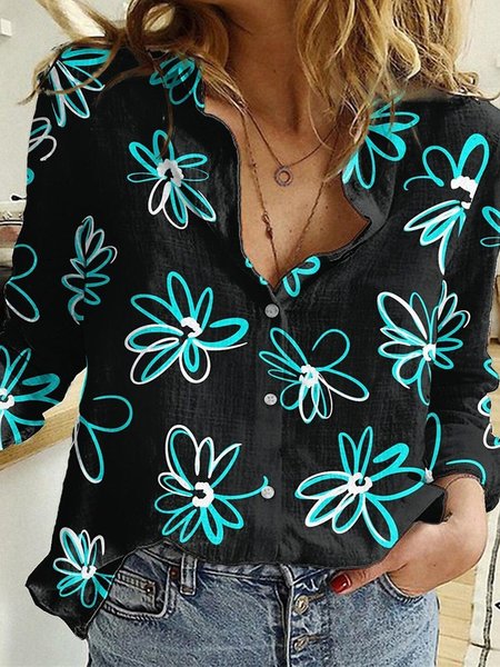 

Women's Blouses Floral Print Button Long Sleeve Blouse, Multicolor, Blouses & Shirts