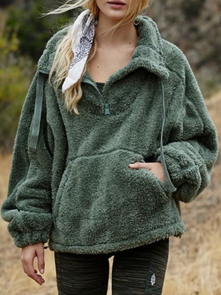 

Casual Solid Fleece Villus Long Sleeve Shirts & Tops, Green, Tops