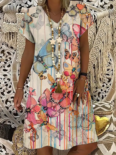 

Casual Butterfly Regular Fit Short sleeve Dresses, Pink, Floral Dresses