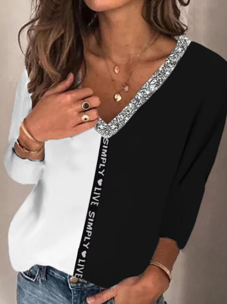 

Color Block Casual Shirts & Tops, Black, Tops