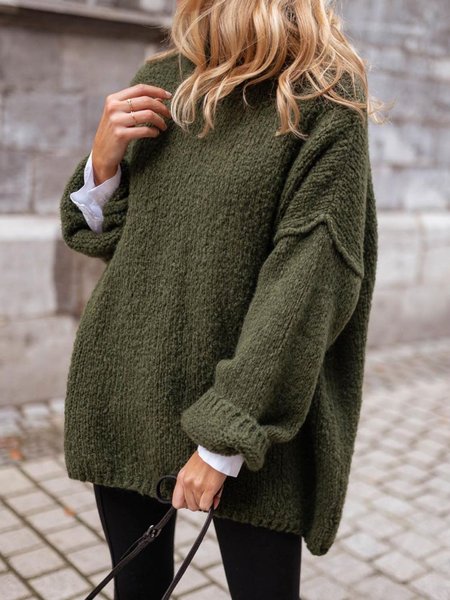 

Casual Solid Crew Neck Loosen Sweater, Green, Knitwear & Sweaters