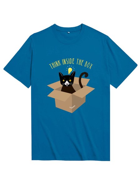 

Unocis Mr. Black Think Inside The Box Funny Crew Neck Cotton Short Sleeve T-shirt, Blue, T-shirts