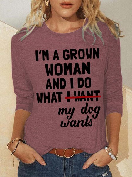 

Funny Dog Loosen Casual Crew Neck Tops, Red, Long sleeves