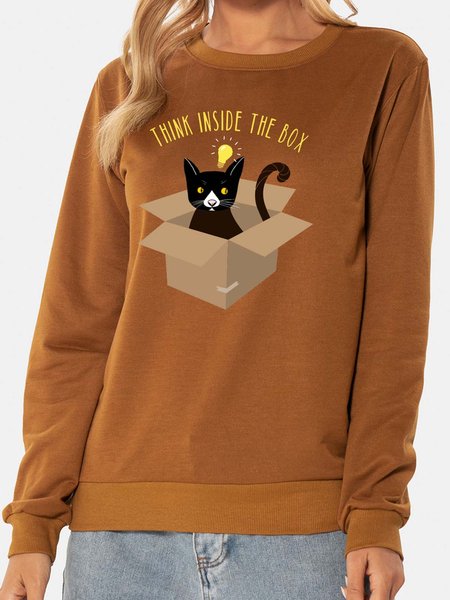 

Unocis Mr. Black Think Inside The Box Fun Print Round Neck Sweatshirt, Brown, Sweatshirts