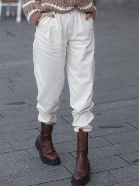 

Casual Solid Pocket Loosen Pants, White, Pants