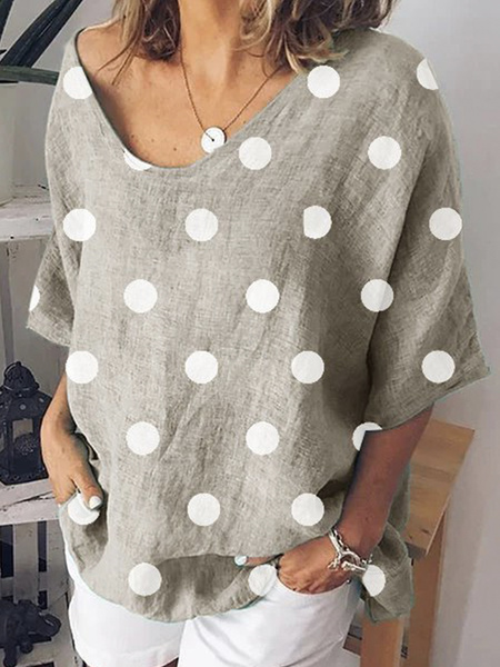 

Crew Neck Casual Loosen Shirts & Tops, Deep khaki, Tops