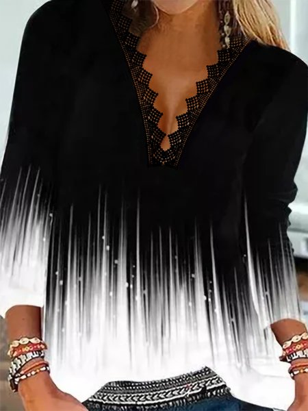 

Vintage Loosen Long Sleeve Tops, Black, Long sleeve tops