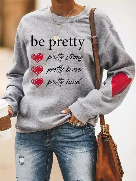

Long Sleeve Crew Neck Casual Letter Sweatshirts, Gray, Hoodies & Sweatshirts