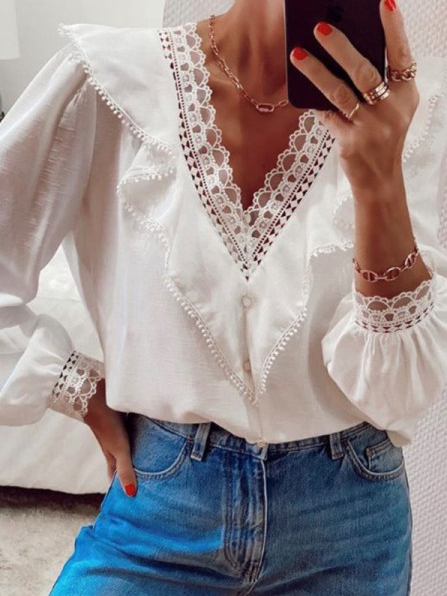 

Casual Solid Cotton Blends Shirts & Tops, White, Tops