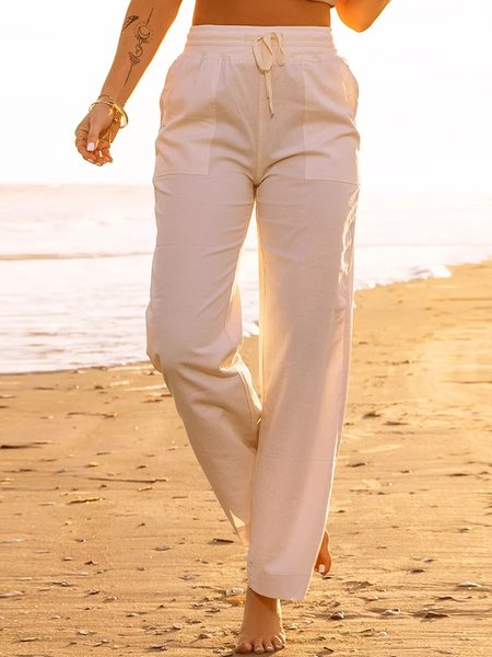 

Solid Leisure Based Wide-legged Pants, White, Pants