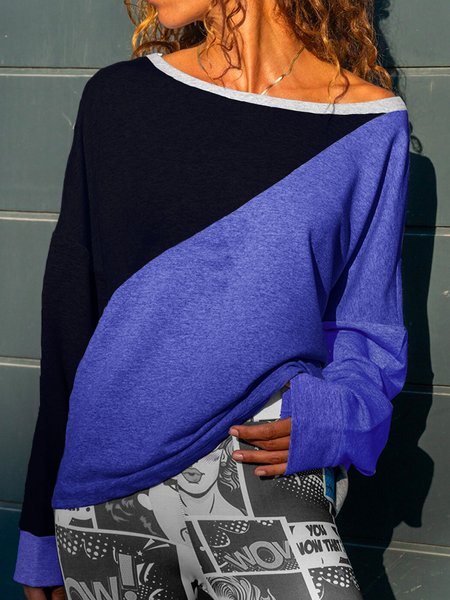 

Casual Crew Neck Color Block Shirts & Tops, As picture, T-Shirts