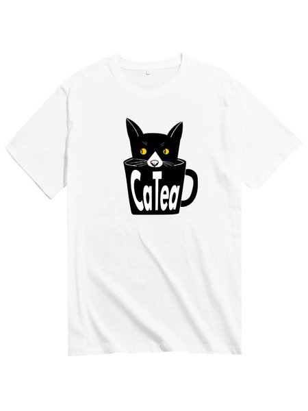 

Unocis Mr. Black Catea Funny Crew Neck Cotton Short Sleeve Shirts & Tops, White, T-shirts