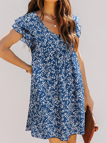 

Floral Loosen Weaving Dress, Blue, Mini Dresses