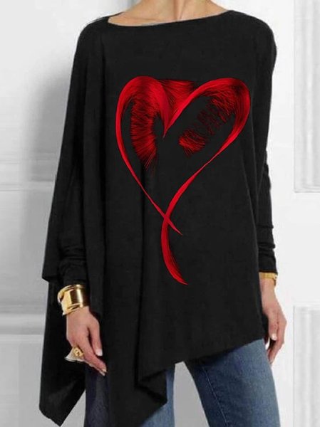 

Valentine‘s Day Geometric Party Loosen Shirts & Tops, Black, Tops