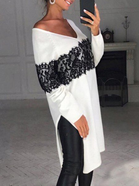 

Long sleeve Daily Plain Regular Fit Simple Top, White, Tops