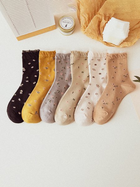 

6 Pairs Set Knitted Flower Sunflower Socks, As picture, Socks