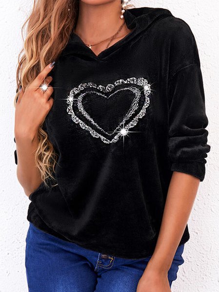 

Valentine's Day Velvet Geometric Loosen Shirts & Tops, Black, Tops