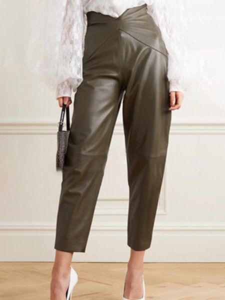 

Daily Pu leather Solid Chic Pants, Cameo brown, Leather Pants